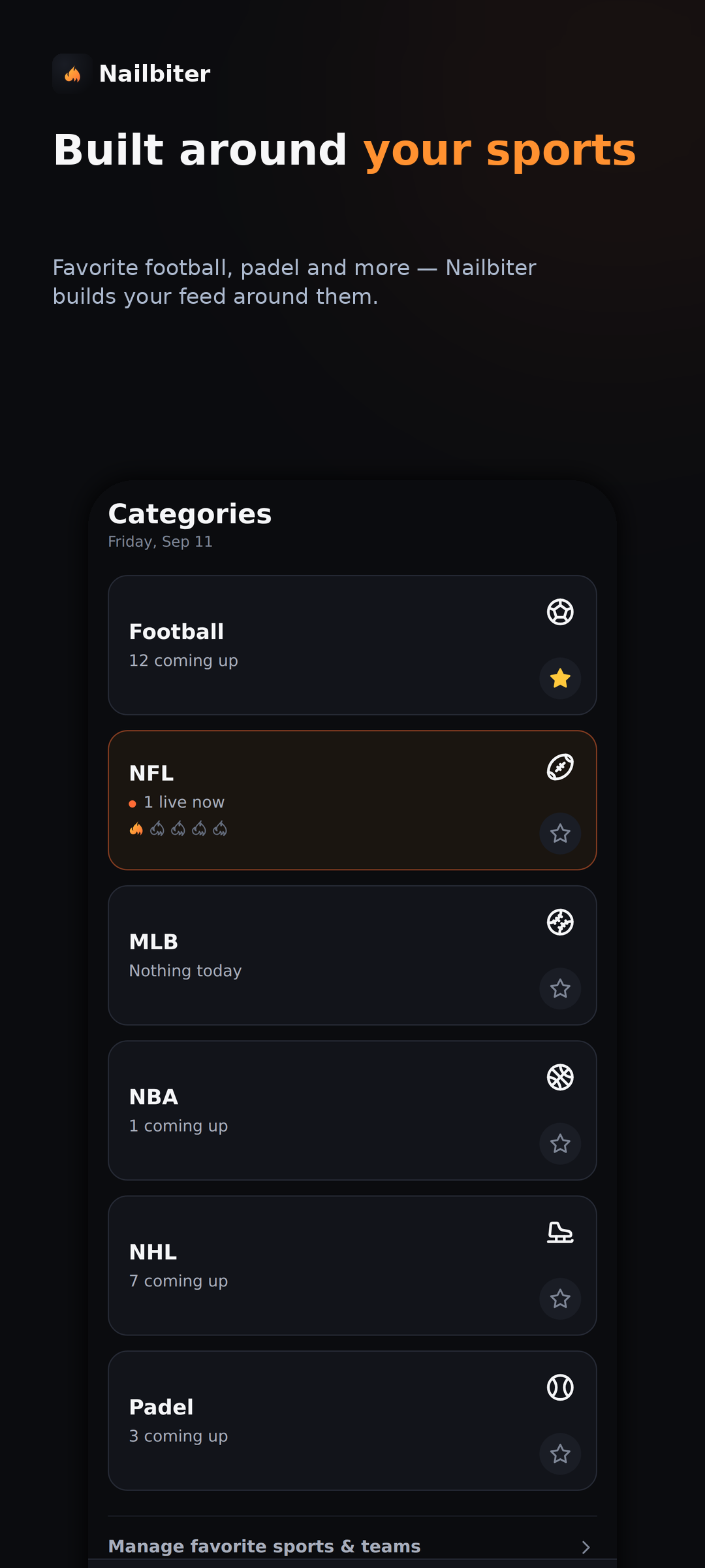 Nailbiter sport categories screen
